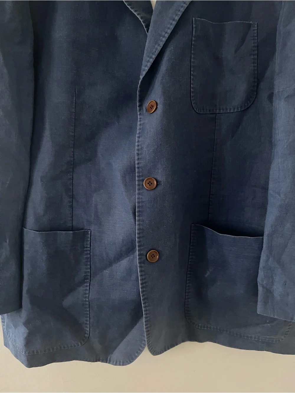 Vintage 100% Linen Blue Chambray Blazer Mens XL Jacket Quiet Luxury Business